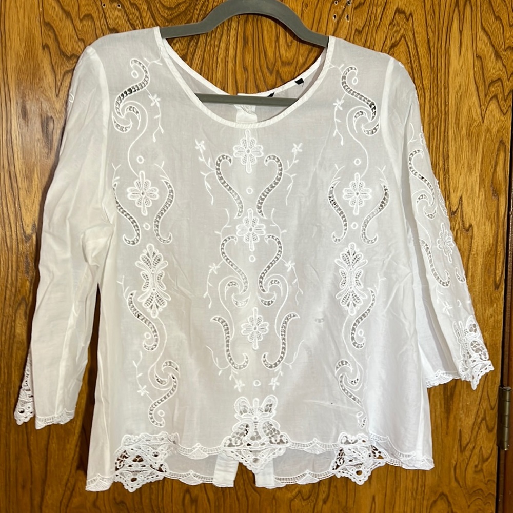 Embroidered white cotton blouse